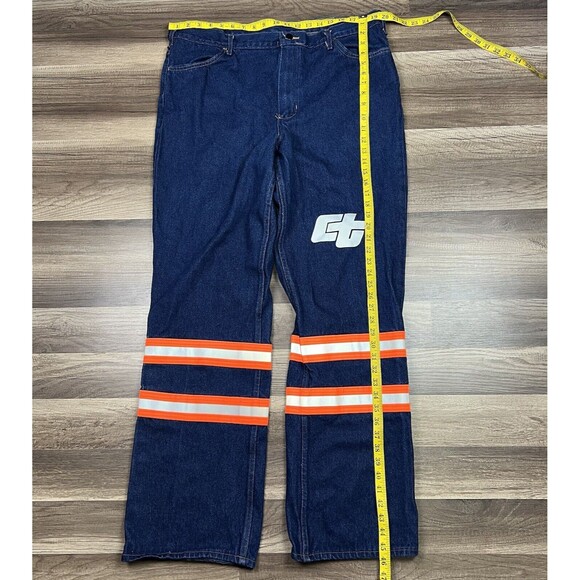 Vintage Calpia Caltrans Jeans Made In USA Zipper Fly Snap Reflective Size 42x34 - Picture 3 of 10